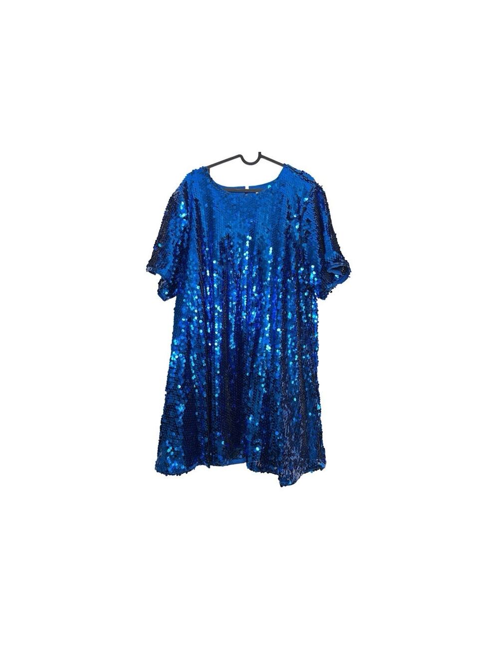 Anthropologie Maeve Sz XL Emmy short sleeve swing mini blue sequin Dress